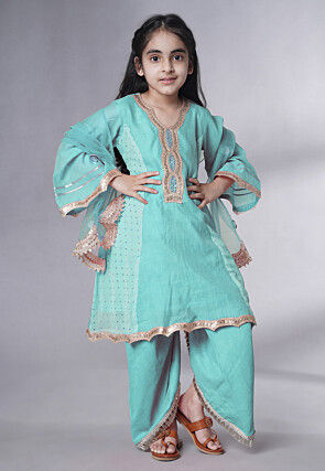 Embroidered Chanderi Silk Punjabi Suit in Sky Blue
