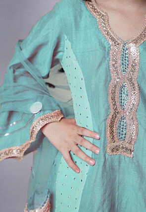 Embroidered Chanderi Silk Punjabi Suit in Sky Blue