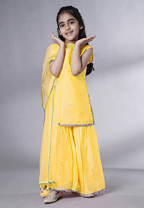 Embroidered Chanderi Silk Pakistani Suit in Yellow