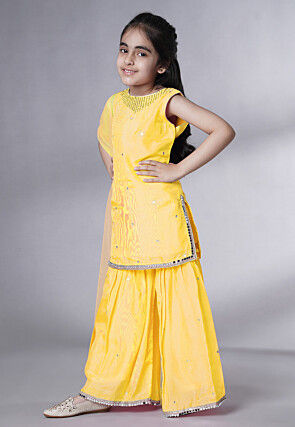 Embroidered Chanderi Silk Pakistani Suit in Yellow