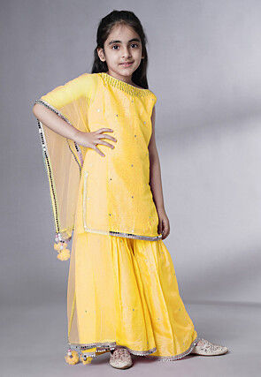 Embroidered Chanderi Silk Pakistani Suit in Yellow