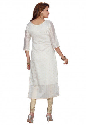 Embroidered Chanderi Silk Jacquard Straight Kurta in Off White