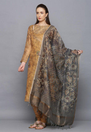 Embroidered Chanderi Silk Jacquard Straight Suit in Brown