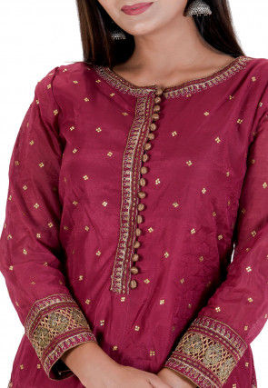 Embroidered Chanderi Silk Kurta in Wine