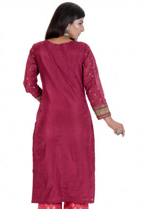 Embroidered Chanderi Silk Kurta in Wine