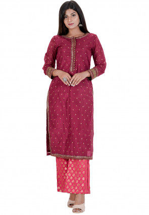 Embroidered Chanderi Silk Kurta in Wine