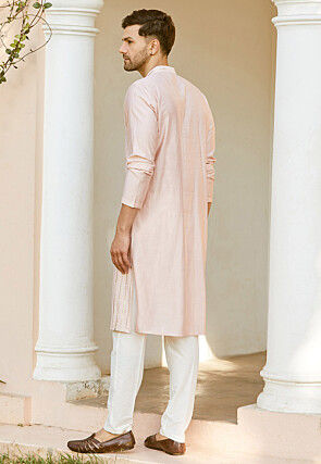 Embroidered Chanderi Silk Kurta Set in Baby Pink