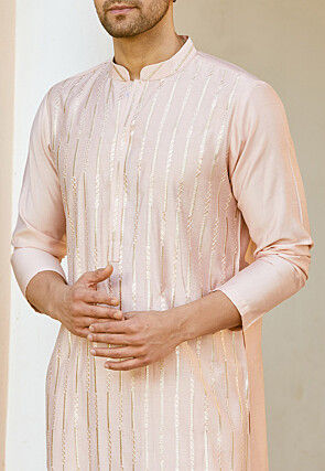 Embroidered Chanderi Silk Kurta Set in Baby Pink