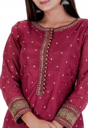 Embroidered Chanderi SIlk Kurta with Palazzo in Wine