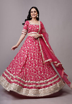 Embroidered Chanderi silk Lehenga in Fuchsia