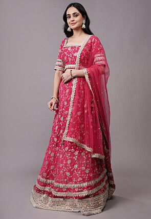 Embroidered Chanderi silk Lehenga in Fuchsia