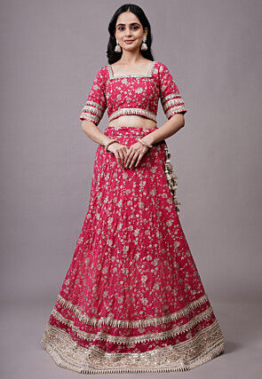 Embroidered Chanderi silk Lehenga in Fuchsia