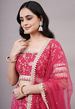 Embroidered Chanderi silk Lehenga in Fuchsia