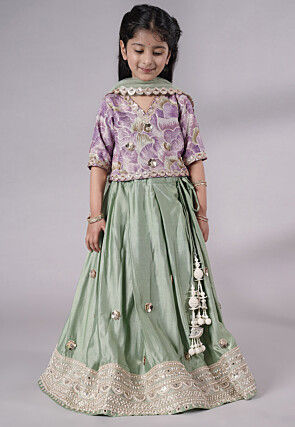 Embroidered Chanderi Silk Lehenga in Green