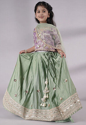 Embroidered Chanderi Silk Lehenga in Green