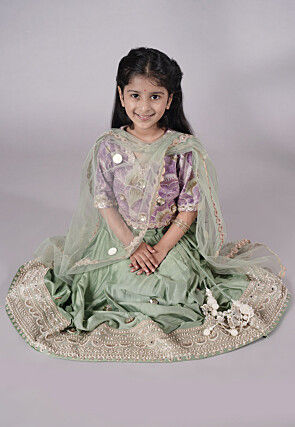 Embroidered Chanderi Silk Lehenga in Green