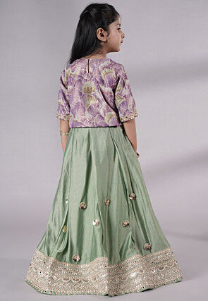 Embroidered Chanderi Silk Lehenga in Green