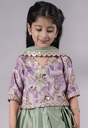 Embroidered Chanderi Silk Lehenga in Green