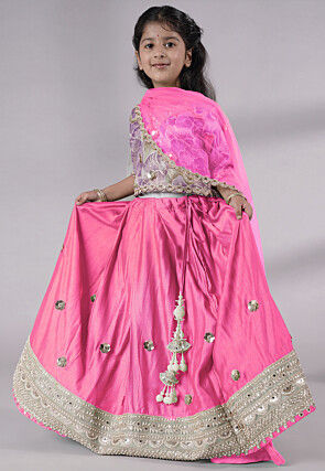 Embroidered Chanderi Silk Lehenga in Green