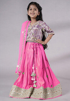 Embroidered Chanderi Silk Lehenga in Green