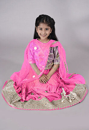 Embroidered Chanderi Silk Lehenga in Green