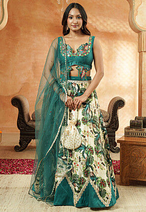 Embroidered Chanderi Silk Lehenga in Light Beige