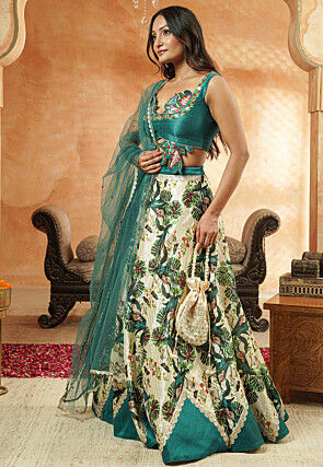 Embroidered Chanderi Silk Lehenga in Light Beige