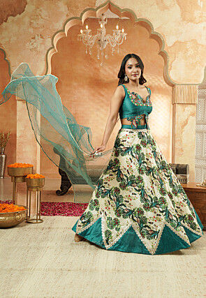 Embroidered Chanderi Silk Lehenga in Light Beige