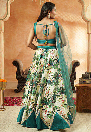 Embroidered Chanderi Silk Lehenga in Light Beige