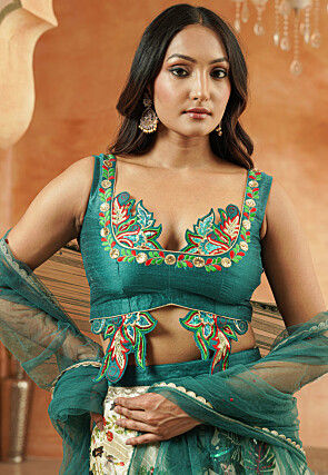 Embroidered Chanderi Silk Lehenga in Light Beige