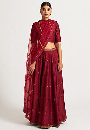 Rohit Bal Chanderi Silk Embroidered Lehenga Set | Ivory, Resham Thread  Work, Cotton, Scoop, Cap | Lehenga, Aza fashion, Silk lehenga
