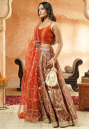 Digital Printed Chanderi Silk Lehenga in Multicolor