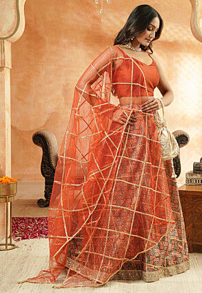 Digital Printed Chanderi Silk Lehenga in Multicolor