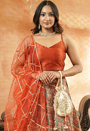 Digital Printed Chanderi Silk Lehenga in Multicolor