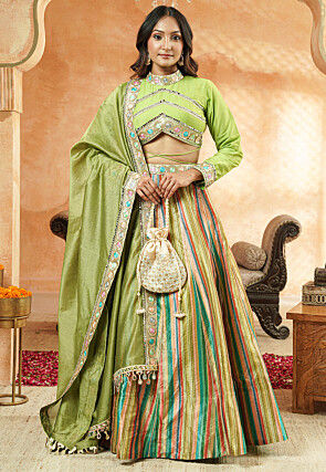 Embroidered Chanderi Silk Lehenga in Multicolor