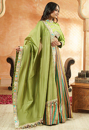 Embroidered Chanderi Silk Lehenga in Multicolor