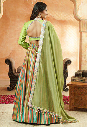 Embroidered Chanderi Silk Lehenga in Multicolor