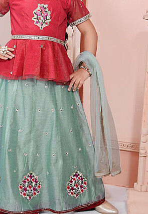Embroidered Chanderi Silk Lehenga in Pastel Blue