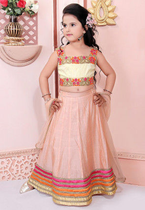 Embroidered Chanderi Silk Lehenga in Peach