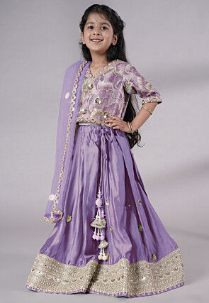 Embroidered Chanderi Silk Lehenga in Purple