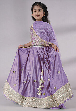 Embroidered Chanderi Silk Lehenga in Purple