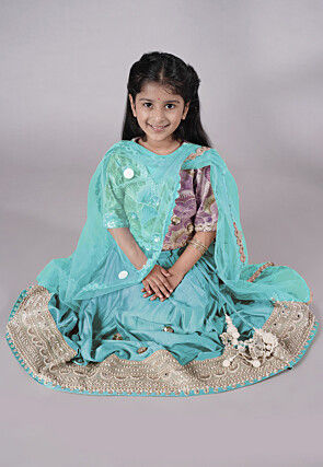 Embroidered Chanderi Silk Lehenga in Sky Blue