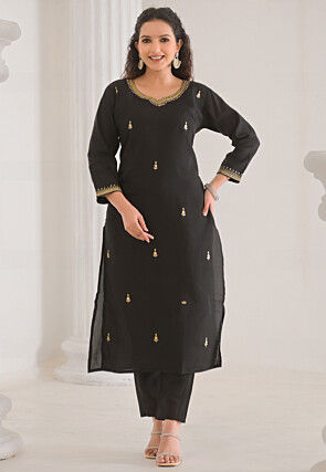 Embroidered Chanderi Silk Pakistani Suit in Black