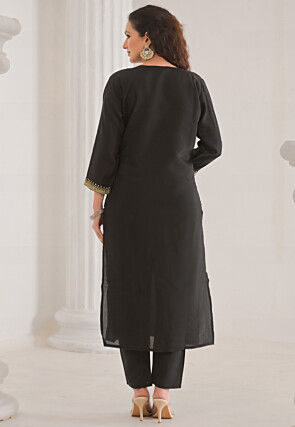 Embroidered Chanderi Silk Pakistani Suit in Black