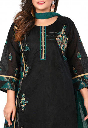 Embroidered Chanderi Silk Pakistani Suit in Black