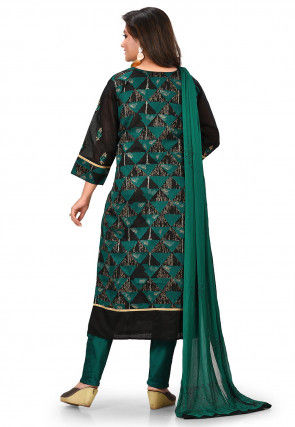 Embroidered Chanderi Silk Pakistani Suit in Black