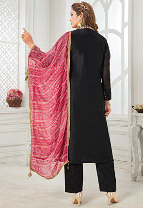 Embroidered Chanderi Silk Pakistani Suit in Black