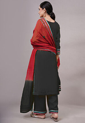 Embroidered Chanderi Silk Pakistani Suit in Black
