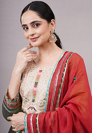 Embroidered Chanderi Silk Pakistani Suit in Black