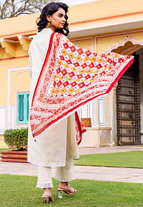 Embroidered Chanderi Silk Pakistani Suit in Cream